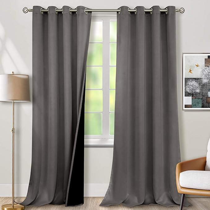BGment Grey Blackout Curtains 95 Inches Long 2 Panels Set for Living Room, Thermal Insulated 100% Light Blocking Curtains & Drapes, Grommet Soundproof Curtains for Bedroom Window, Each 52 Wide by BGment