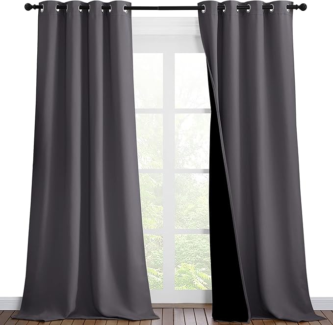 NICETOWN 100% Blackout Blinds, Set of 2, 46" x 102", Laundry Room Decor Window Treatment Curtains for Large Patio Sliding Door, Thermal Insulated Grey Curtains for Bedroom by NICETOWN