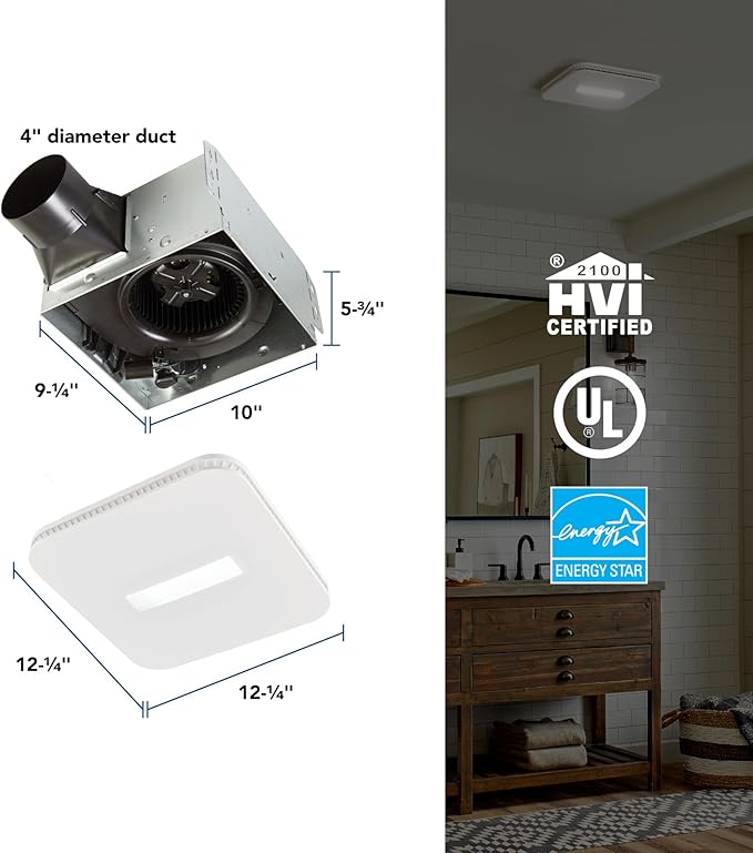 Broan-NuTone AER80CCTK CleanCover Bath Fan, 80 CFM, 0.7 Sone, with Selectable CCT LED Light, Energy Star, White - Image 3