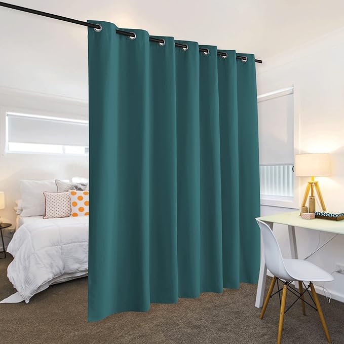 RYB HOME Room Divider Curtains for Closet Blackout Sound Reducing Privacy Drapes for Large Window Decor Wide Visual Barrier Shared Bedroom Loft Dorm, W 150 x L 108 inches, Teal, 1 Panel - Image 3