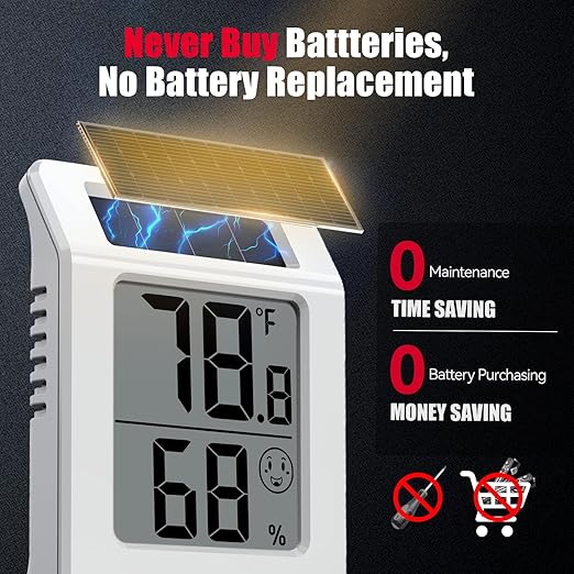BaldrTherm 2.2'' Digital Thermometer and Hygrometer Meter, Solar-Powered Indoor Temperature Sensor Humidity Monitor, Humidity Gauge for Baby Rooms, Bedrooms, Home, Office, and Wine Cellars, 1Pack - Image 2
