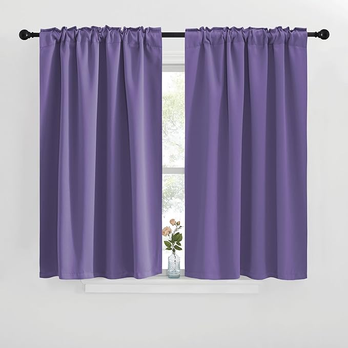 NICETOWN Blackout Curtain Panels for Kitchen - (Lilac Purple Color) 29x30 inch, 2 Panels Set, Room Darkening Blackout Drapes for Window - Image 2