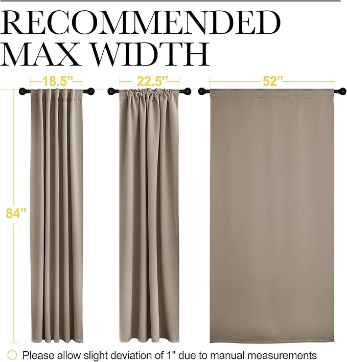 NICETOWN Blackout Curtain Panels Window Draperies - (Taupe Color) 52x84 inch, 2 Pieces, Insulating Room Darkening Blackout Drapes for Bedroom - Image 7