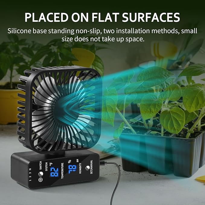 2-Pack 4” Grow Tent Fan With Temperature And Humidity Meter,Automatic Humidity Control,Oscillating Fan For Hydroponic Ventilation Circulation With Clips,Adjustable Speed Quiet Greenhouse - Image 5