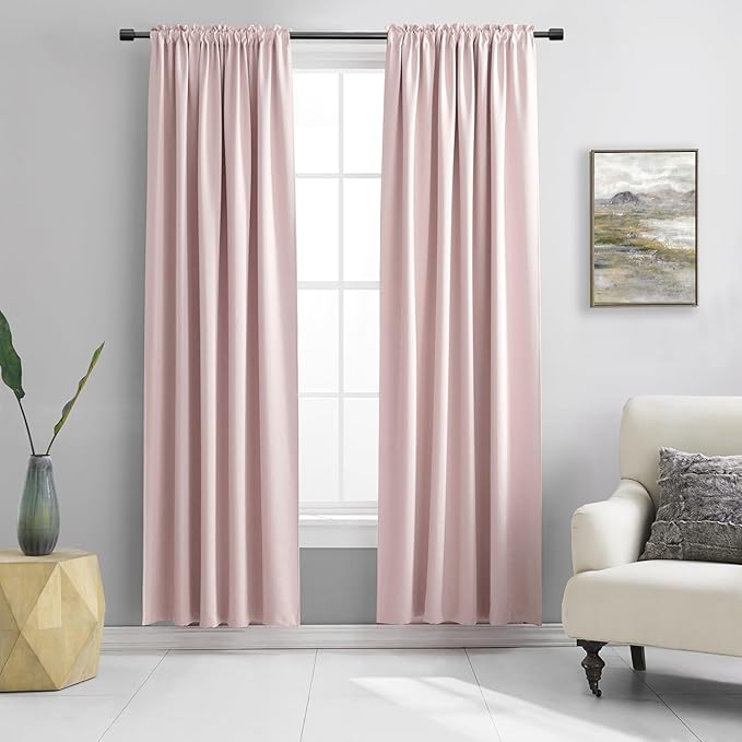 DONREN Blush Pink Curtains 80 Inches Long - 2 Panels Blackout Curtain Panels/Drapes for Girls Kids Bedroom Decor - Baby Pink Room Darkening Thermal Insulated for Baby Nursery W 52" x L 80" by DONREN