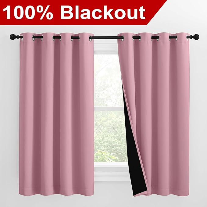 NICETOWN 100% Blackout Curtains with Black Liners, Thermal Insulated Full Blackout 2-Layer Lined Drapes, Noise Cancellation Window Draperies for Dining Room (Crystal Pink, 2 Panels, 55" W by 57" L) - Image 2