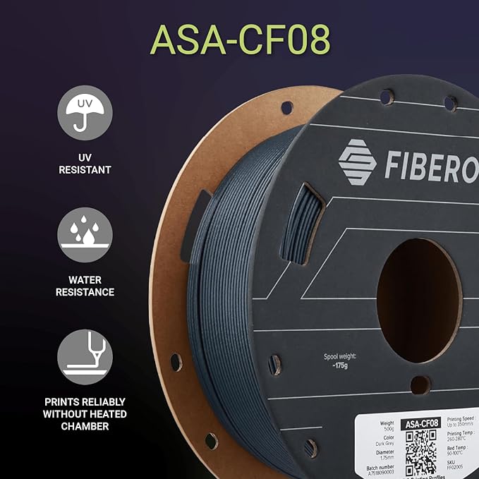 Polymaker Fiberon ASA-CF08 Dark Grey Carbon Fiber 3D Printing Filament 1.75mm 0.5KG, UV & Weather Resistant, High Rigidity, Heat Resistant, Easy to Print, Functional Parts & Prototypes - Image 2