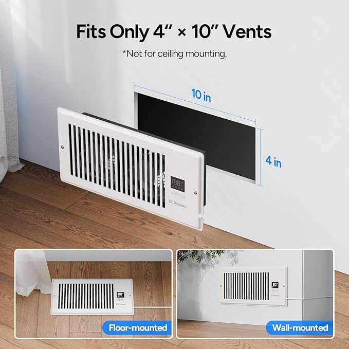 DR.PREPARE Register Booster Fan Fit for 4"×10" Register Holes, Smart Vent Booster w/Thermostat Control & Remote Control, Improves Heating & Cooling Vents, Quiet Fan Mode with 10 Speeds - Image 2