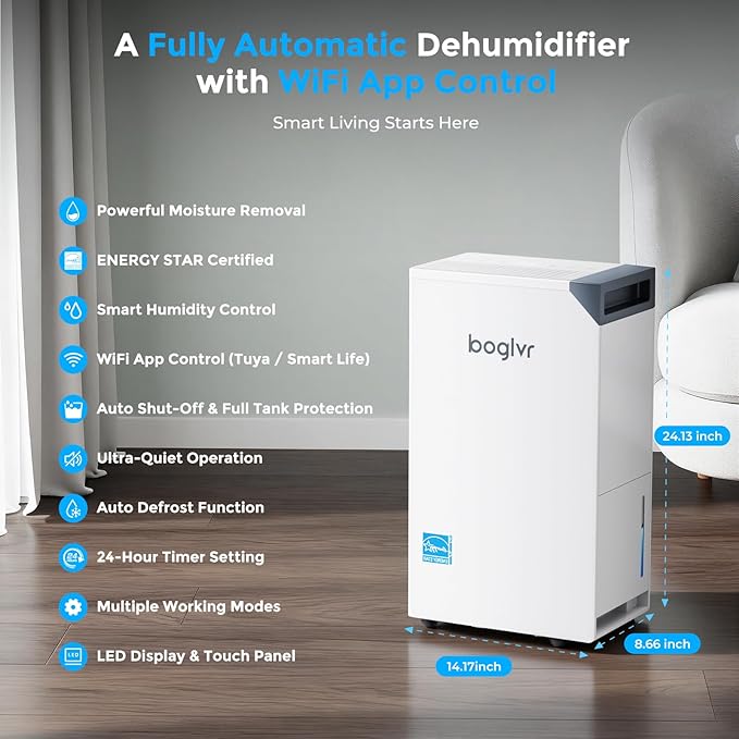 4500 Sq.Ft. Most Efficient Energy Star 2025, Max 80 Pint/D (Standard 52Pint/D) Smart Compressor Dehumidifier with APP/WIFI, Intelligent Humidistat for Basement, Home, Bedroom, Bathroom, Garage - Image 3