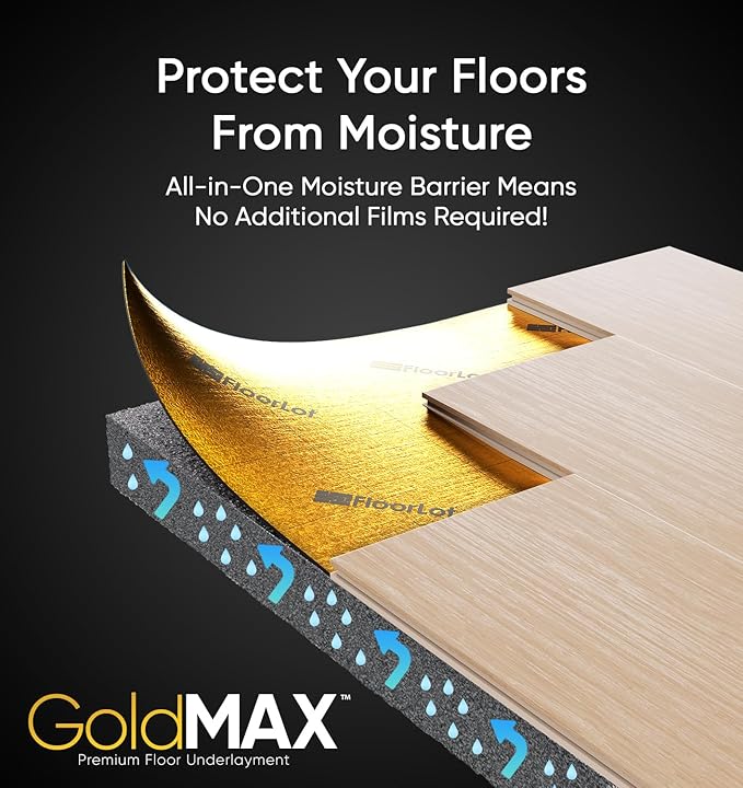 GoldMax Premium Floor Underlayment - 200 sqft Roll - 3mm Thick - with Moisture Barrier - Image 2