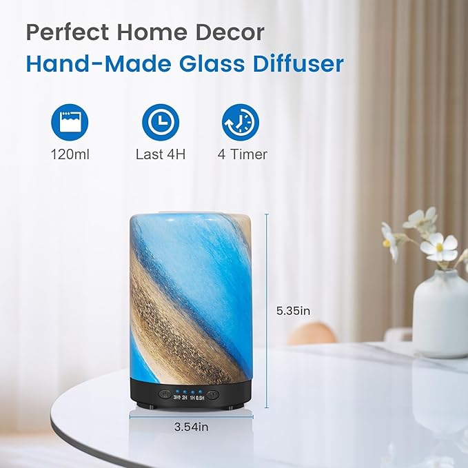 Essential Oil Diffuser, 120 ml Glass Aromatherapy Diffuser with 7 Color Lights, Auto Shut-Off and 4 Timer Settings, Ultrasonic Cool Mist Diffuser for Home Room Office (Galaxy Mist) - Image 2
