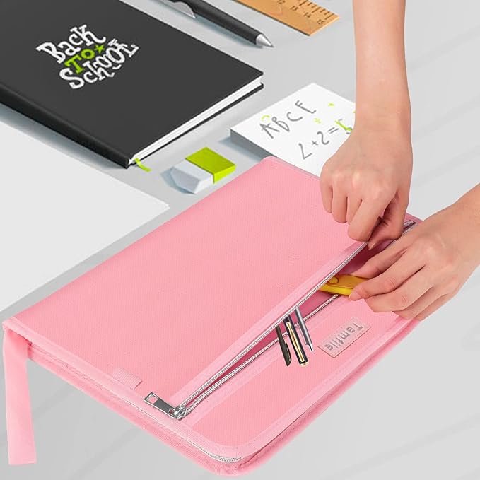 Fireproof Safe Accordion File Organizer Bag Folder,Waterproof Expanding Filing Folder with 14 Pockets, A4 Letter Size, Document Organizer Holder and Color Labels /2 Zipper (Pink 14.3" x 9.8") - Image 7
