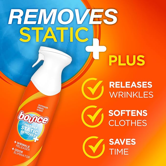 Bounce Rapid Touch-Up 3 in 1 Wrinkle Releaser Clothing Spray, Fabric Refresher, Odor Eliminator & Anti Static, 9.7 ounces (Pack of 2) - Image 2