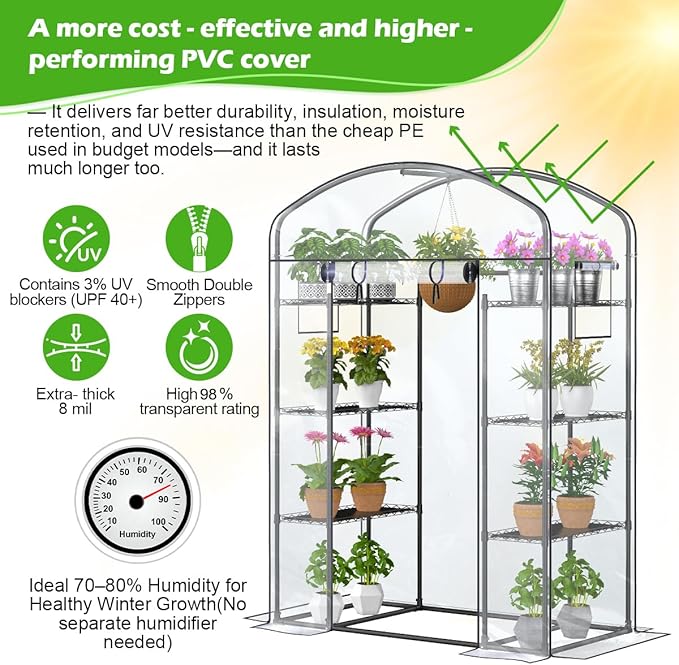 Abimars Walk-in Greenhouse with Height-Adjustable Shelves, Heavy Duty Green House for Outdoors/Indoors, 98% Light-Passing PVC Cover, 82"x57"x29", Black - Image 6