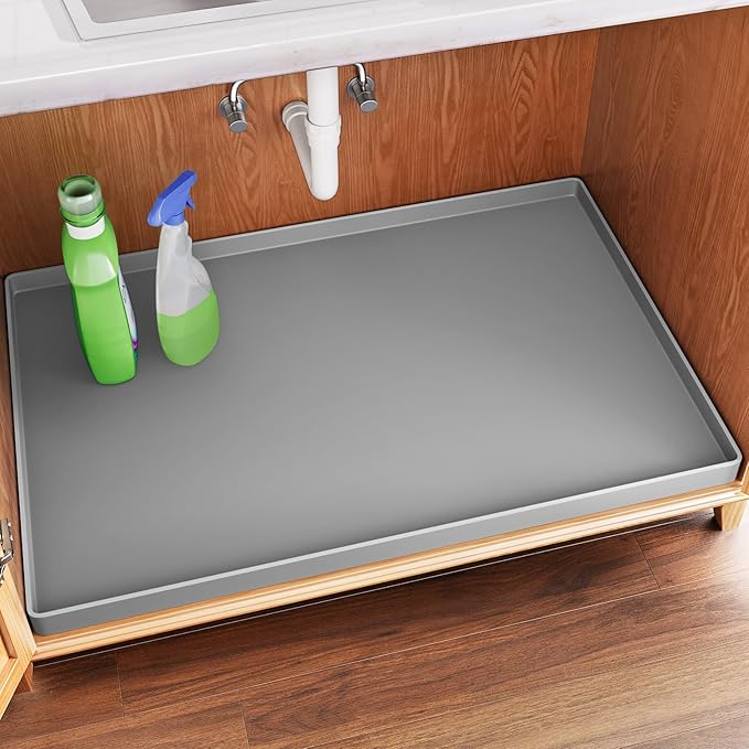 FLATO Waterproof Under Sink Mat 28" x 22" Shelf Liner for Kitchen and Bathroom, Cabinet Protector, Organizers and Storage, Flexible Silicone Drip Tray by Unknown