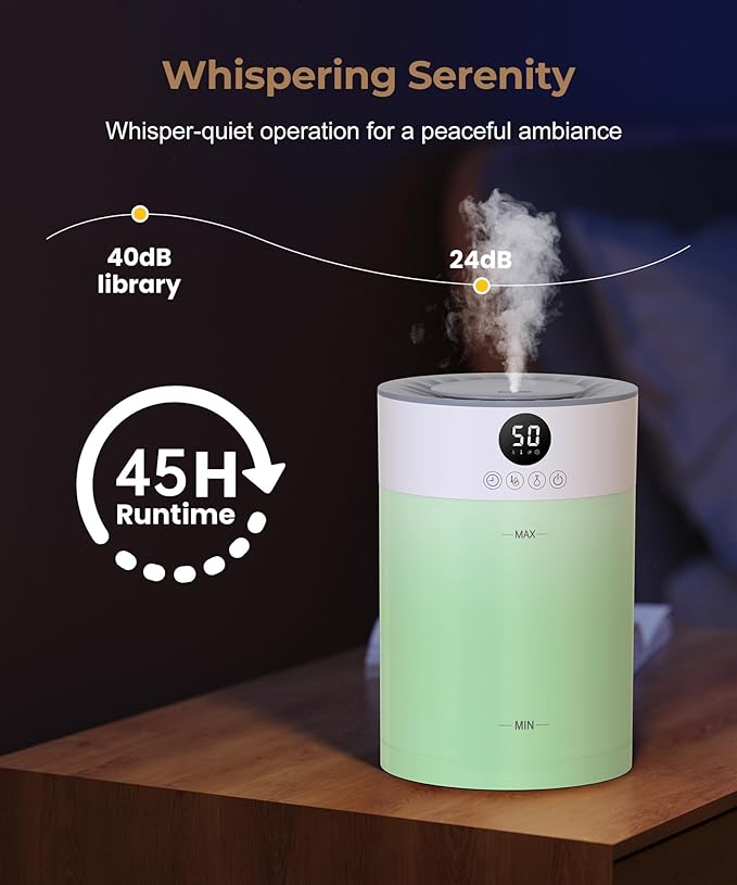 Abolee Humidifiers for Plants 4.5L Cool Mist with Essential Oil Diffuser, Humidifier Large Room, 24dB Quiet Air Humificador fit Baby Nursery & Bedroom, 360° Adjustable, Easy Fill & Cleaning (White) - Image 6