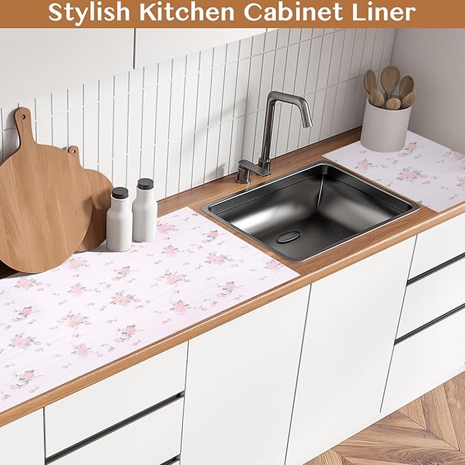 Non-Adhesive Shelf and Drawer Liner for Kitchen Cabinets, 12 in x 10FTStrong and Fragrant Non-Slip Cabinet Liners for Shelves, Refrigerator, Pantry Storage, Easy to Clean & Cut, Floral - Image 7