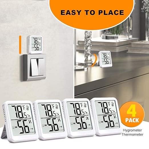 4-Pack Room Thermometer Indoor Hygrometer, Small Digital Temperature and Humidity Monitor Sensor, Temperature Humidity Gauge Meter for Home Baby Room, Plants, Pets - AAA Battery Included - Image 7