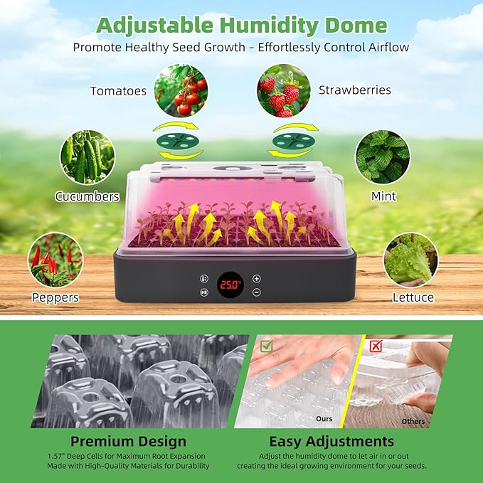 40-Cell Self-Watering Seed Starter Tray with Grow Light, 1-24H Timer, Humidity Dome, Soil pH Meter, Gloves, Seedling Tools, Indoor Kit for Plant Germination, Herbs, Vegetables, Flowers - Image 7