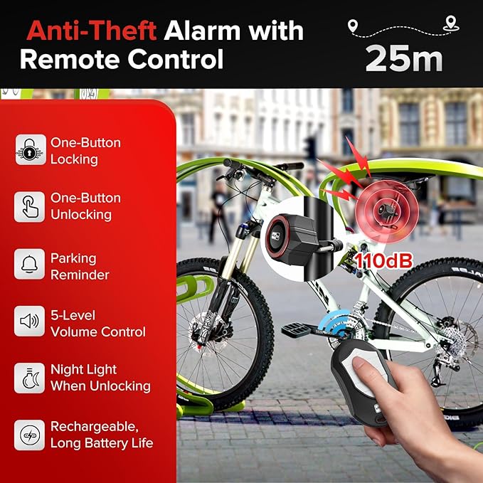 Bike Alarm,110dB Loud Waterproof Wireless E-Bike Alarm with Remote,Anti Theft Alarm Adjustable Volume Motorcycle Wireless Motion Sensor Alarm for Bicycle, Ebike,Ebike Accessories - Image 3