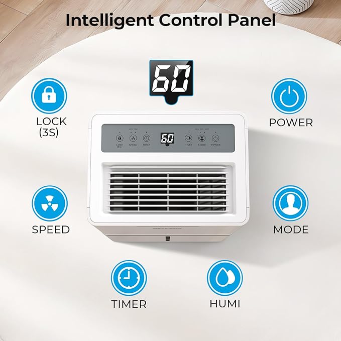 1500 Sq.ft Dehumidifier for Basement, SEAVON 21 Pint Dehumidifiers with Drain Hose for Home Large Room Bedroom Bathroom, Powerful Moisture Removal, Smart Humidity Control & Display, 24H Timer, 3 Mode - Image 4