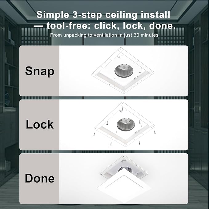 Bathroom Exhaust Fan with Light, 12 INCH, Upgraded Quiet Square Vent Fans with Adjustable LED Light, 141 CFM, for Bathroom, Office, Home - Image 6