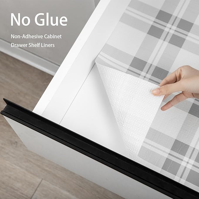 Drawer Shelf Liner for Kitchen Cabinets, Non Adhesive Slip Resistant Shelf Paper Easy to Clean, Strong Grip Thickened Waterproof Washable Mats for Pantry Shelves Cupboard Dresser (Grey, 17.5in x 20FT) - Image 3