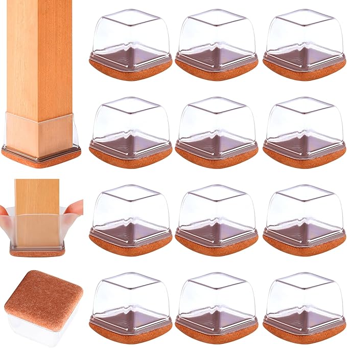 16PCS Extra Large Chair Leg Floor Protectors, Felt Furniture Pads for Hardwood Floors, Square Clear Sofa Bed Dining Table Chair Leg Covers to Protect Floors and Prevent Scratches & Noise(Fit:1.5"-2") by GAGUIUP