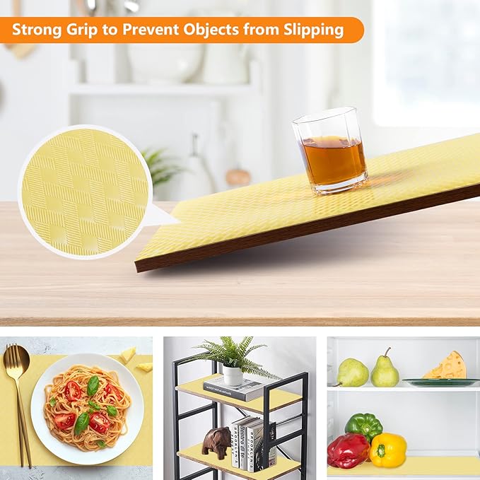 Shelf Liners for Kitchen Cabinets Refrigerator Liners Waterproof & Oil-Proof Kitchen Cupboard Liner Non Adhesive Drawer Mats Cabinet Liners for Shelves -Yellow Beige 11.8 x 59 Inches - Image 6