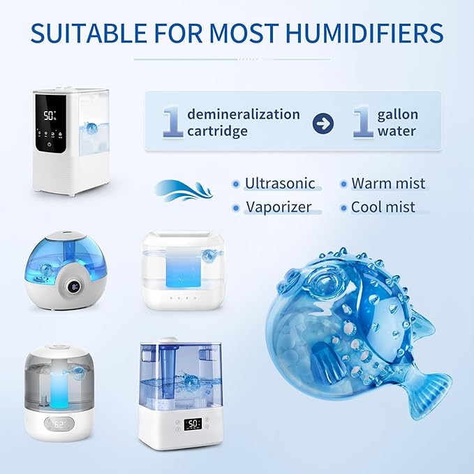 Humidifier Cleaning Fish 12-Pack: Demineralization Cartridge to Purifier Water | Prevent White Dust & Scale | Remove Odor | Universal Water Cleaner for Most Humidifier Tanks - Image 2