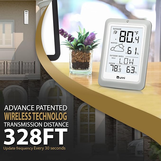Indoor Outdoor Thermometer Hygrometer Wireless Weather Station, Temperature Humidity Monitor Battery Powered Inside Outside Thermometers with 330ft Range Remote Sensor and Backlight Display - Image 2