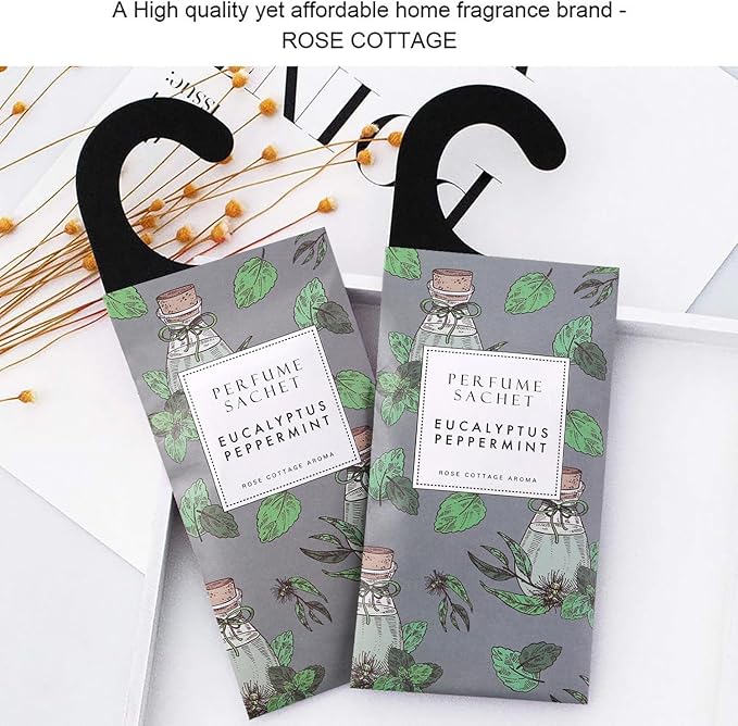 ROSE COTTAGE Large 12 Packs Eucalyptus Peppermint Hanging Closet Air Freshener Scented Sachets Long Lasting Smell Goods - Image 8