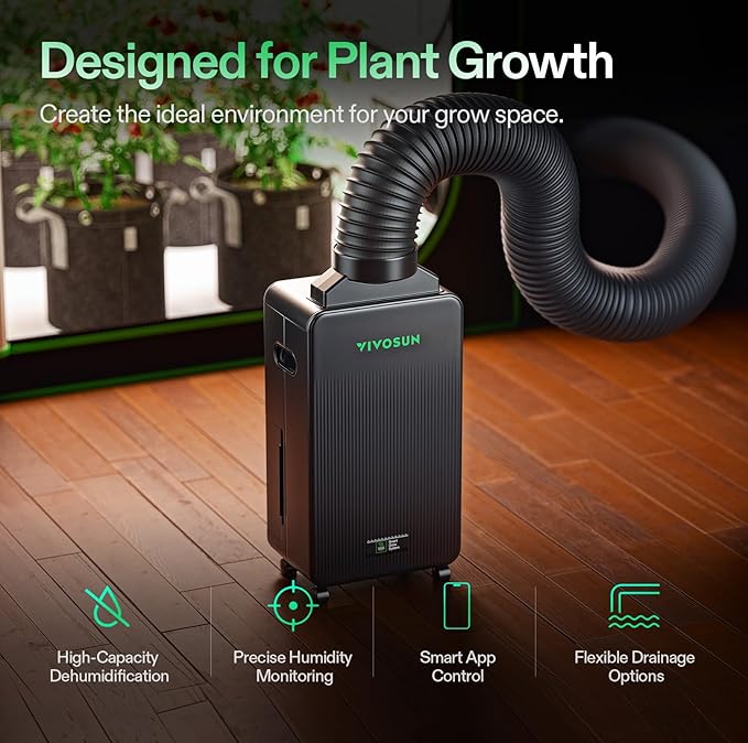 VIVOSUN AeroDrain D12 Smart Environmental Dehumidifier, up to 12L/day, 2L Water Tank, with Temperature & Humidity Sensor Probe, Smart Remote Control, Designed for Grow Tents - Image 5