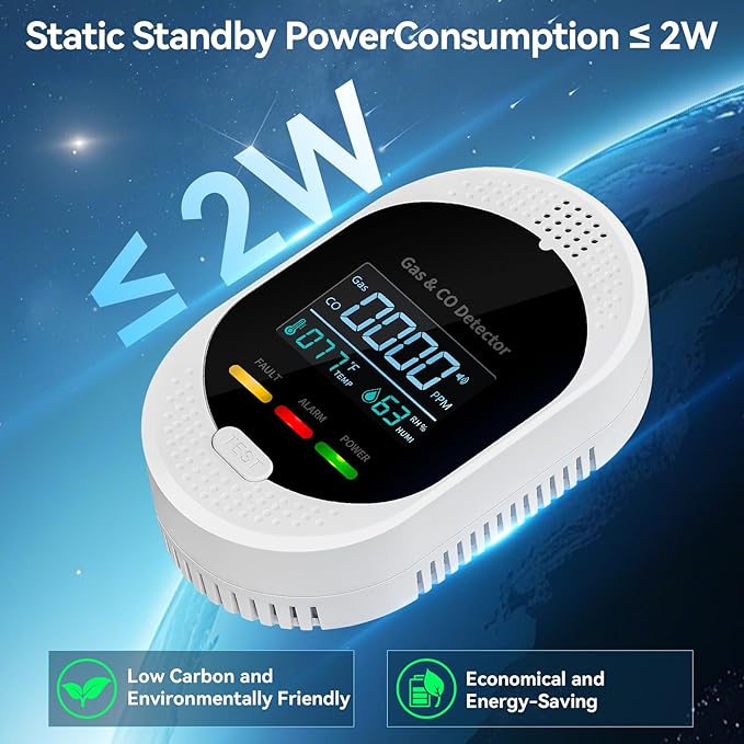 Plug in Carbon Monoxide Detector Combustible Gases Detectors,4-in-1 Co & Natural Gas Alarm Detectors with Temperature and Humidity Display,Clear LCD Screen Sound Light Dual Alarm for Home Travel RV - Image 7