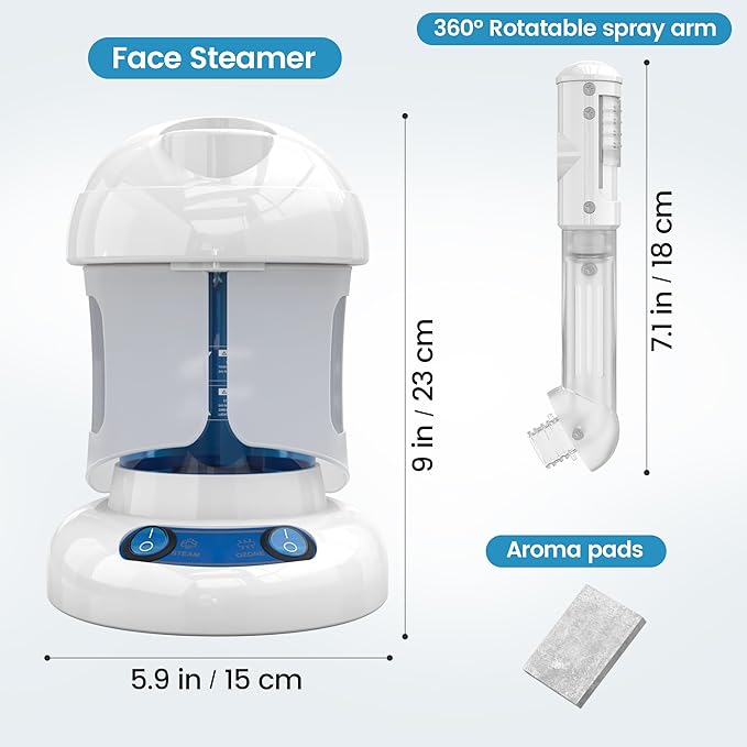 Nisperos Nano Ionic Facial Steamer - 360° Rotatable Sprayer - 40 Minutes Warm Mist - Humidifier - Professional Face Steamer for Facial Deep Cleaning (White) - Image 6