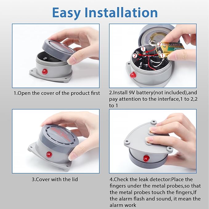 Water Leak Detector 2 Pack, Shackcom Water Alarm 110DB, Wireless, Waterproof & Battery-Operated, Audio and Light Alerts for Bathroom, Kitchen & Home Security ( Battery Not Included ) - Image 6