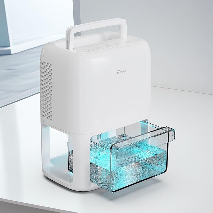 Crane Small Dehumidifier For Bathroom with Auto Shut-Off, 70 OZ Dehumidifier For Closet, Basement, RV & Closet, Optional Ambient Light, Dehumidifiers For Bedroom, Quiet Moisture Removal, 3 Day Tank - Image 4