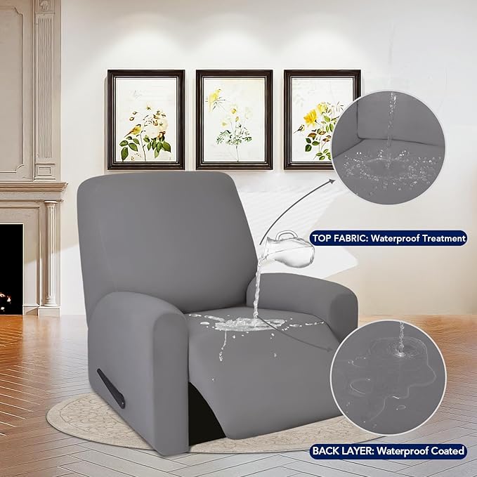 PureFit 100% Dual Waterproof Recliner Cover, Waterproof Couch Cover for Recliner - Stretch Non Slip Fleece Sofa Covers Washable, Leakproof Furniture Protector for Kids, Pets (Recliner, Light Gray) - Image 3