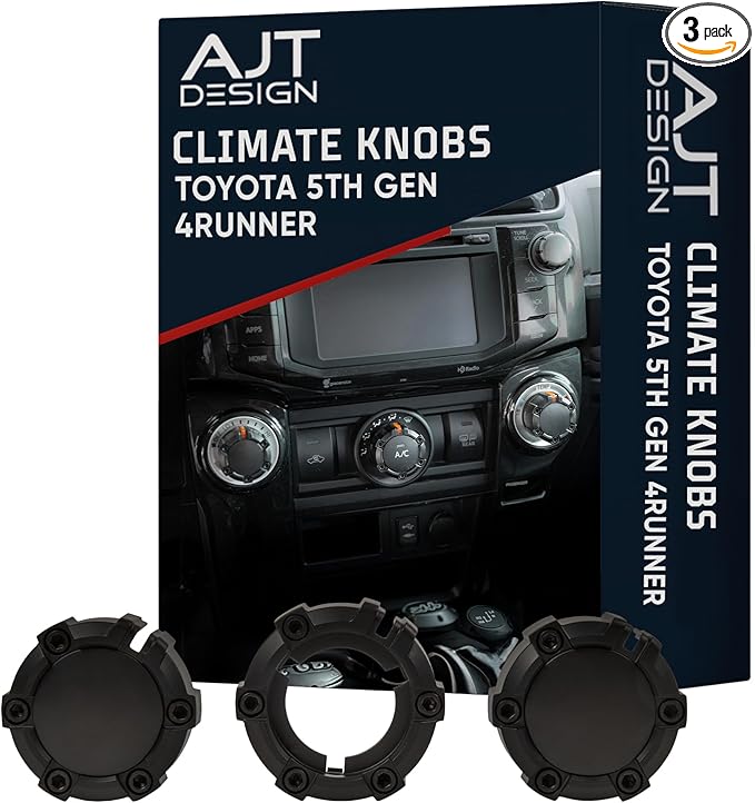AJT DESIGN Climate Control Knobs for Toyota 4Runner 5th Gen (2010-2024) | Set of 3 Rugged Matte Black Car Ac Knobs | High-Strength ABS Plastic AC Knob Replacement | Easy Installation | Made in USA by AJTDESIGN