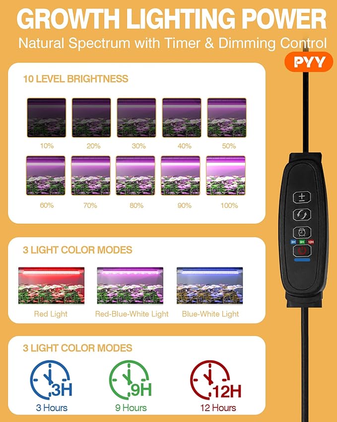 PYY Walk in Greenhouse - Indoor Greenhouse with Grow Lights, Roll-Up Zipper Entry Door and PVC Cover, 3 Modes Light with Loop Timer for 24 H, Plant Garden Hot House for Outdoor(56.3"L×56.3"W×76.8"D) - Image 3