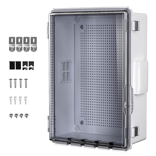 ABS Electrical Junction Box, Ventilated Design, Cable Grommets, IP65 Waterproof Enclosure, Indoor/Outdoor Use with Mounting Panel.(Clear Cover, 15"x11"x5.1") by ANIMACYN