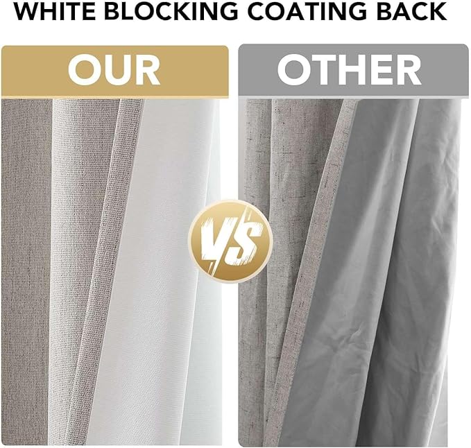 H.VERSAILTEX Chenille Linen Blackout Curtains for Bedroom Thermal Insulated Textured Linen Look Curtains with White Flocking Coating Back, 42" W x 63" L, Heathered Cloud(Not Solid) - Image 3