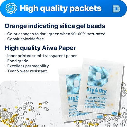 Dry & Dry 10 Gram [200 Packets] Orange Indicating Silica Gel Packets Desiccants - Food Safe Silica Packs, Silica Gel, Silica Packets, Desiccant Packs for Food Storage - Image 5