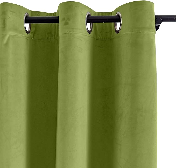 ChadMade Blackout Lined Premium Velvet Curtain Green 84Wx102L Inch (1 Panel), Eyelet Grommet for Livingroom Bedroom Theater Studio, Leon Collection - Image 2