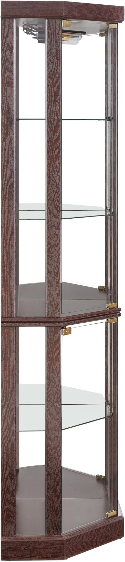 Elegant Corner Curio Cabinet with Lights & Tempered Glass Door, Wooden Display Cabinet with 4 Adjustable Glass Shelves & Mirrored Back for Living Room, Dining Room, Office (Dark Cherry) - Image 5