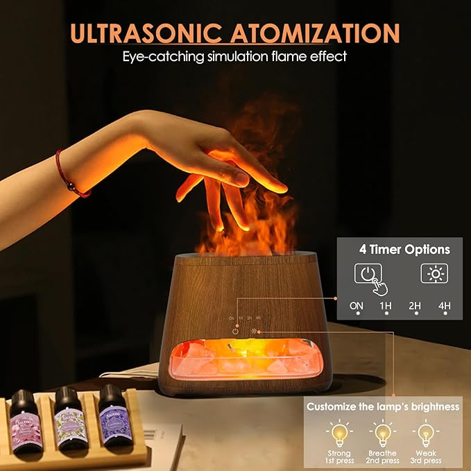 SALKING 2-in-1 Himalayan Salt Lamp Diffuser, Cool Mist Humidifier, Aromatherapy & Himalayan Salt Therapy, 100% Pure Himalayan Salt, Ultrasonic Essential Oil Diffuser with Ambient Glow, 150ml (Dark) - Image 4