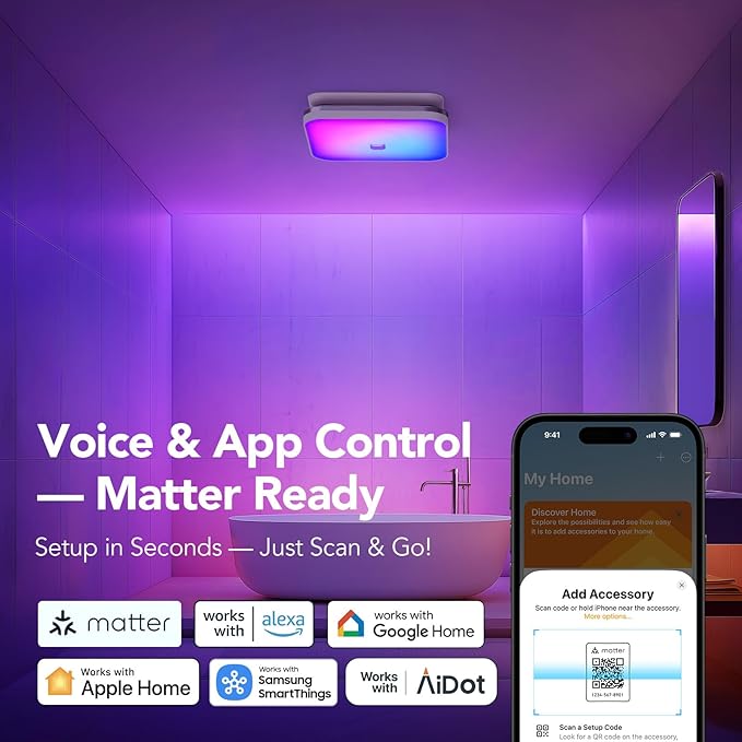 OREiN Matter Smart Bathroom Exhaust Fan with Light, Quiet 110 CFM Ventilation Fan, 1200LM Dimmable LED & Night Light, AI RGB Lighting, 2700K–6500K, No Speaker, Works with Alexa, Google & Apple Home - Image 3