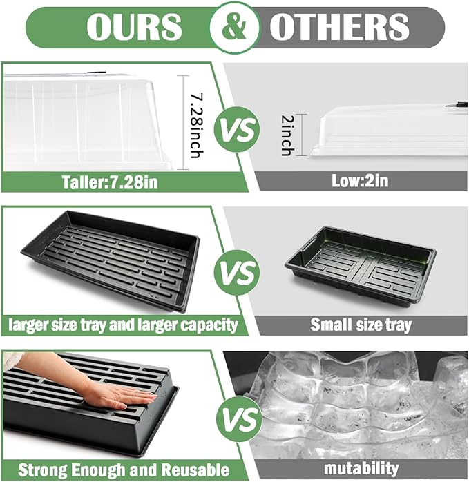 1020 Plant Tray with Tall 7.3'' Dome, 5-Pack Extra Large Seed Starter Tray with Humidity Domes, Heavy Duty 1020 Trays and Flats with Lid, Seed Germination Mini Greenhouse No Hole for Balcony Garden - Image 3