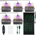 NAMOTEK 5 Pack Seed Starter Tray with Heat Mat and Grow Light Humidity Domes, 60 Cell Trays Germination Station Cloning Kit by NAMOTEK