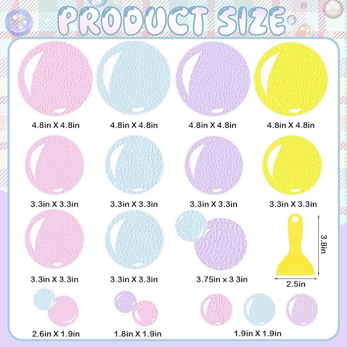 32 Pcs Cute Non Slip Bathtub Stickers for Shower Colorful Bathroom Anti Slip Shower Stickers Floor Applique Adhesive Decals with Scraper for Bathtub Bathroom Floor Pools(Bubble) - Image 2